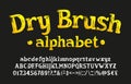 Dry Brush alphabet font. Hand drawn uppercase and lowercase letters, numbers and symbols. Royalty Free Stock Photo