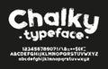 Chalky alphabet font. Hand drawn uppercase and lowercase letters, numbers and symbols. Royalty Free Stock Photo