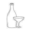 Cup cocktail drink with bottle vector illustration, linear style pictogram Icon Royalty Free Stock Photo