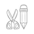 Pencil with Scissor vector illustration, linear style pictogram Element