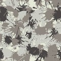 Blots camo, ink grunge seamless pattern. Paint splashes spots. Hand drawn camouflage texture for printing on fabric. Vector Royalty Free Stock Photo