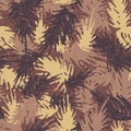 Crayon hand draws texture wallpaper. Fabric design. Color marker pen camouflage needles plants, seamless pattern. Grunge branches