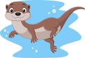 Cartoon funny otter floating on water