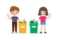 Children rubbish for recycling, Kids Segregating Trash, recycling trash, Save the World, male and female recycle, child