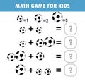 Mathematics educational game, math Addition Subtraction Puzzle football or soccer Trick Question Solve Flat Vector Illustration