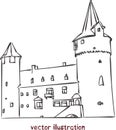 Vector sketch of European medieval castle Royalty Free Stock Photo
