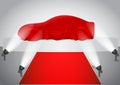 Set of red silk car cloth covered or realistic red silk draped on podium or realistic car reveal curtain concept. eps 10 vector