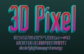 3D Pixel alphabet font. Digital narrow letters, numbers and punctuations. Uppercase and lowercase. Royalty Free Stock Photo