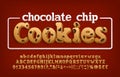 Chocolate Chip Cookies alphabet font. Cartoon letters, numbers and punctuation.