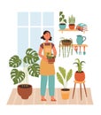 Vector illustration of woman planting flowers Royalty Free Stock Photo
