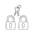 Lock with key line icon, defense, guarantee vector illustration Royalty Free Stock Photo