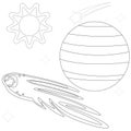 Illustration vector graphic coloring book of comets pass through sun and planet