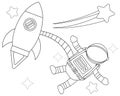 Illustration vector graphic coloring book of rocket and astronaut