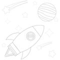 Illustration vector graphic coloring book of rocket launches onto a planet