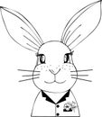 Easter Bunny hand draw line art, cute printable rabbit.