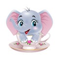 Cute baby elephant cartoon sitting in the cup Royalty Free Stock Photo