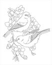 two birds and flower coloring page