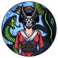 Geisha head mascot logo with snake