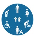 Symbol Priority Disable Passenger Elderly passenger Pregnant Old man Woman with infant child baby orthopedic wheelchair crutches m Royalty Free Stock Photo