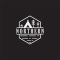 Vintage camping and outdoor adventure emblems, logos and badges. Camp tent in forest or mountains. Camping equipment. Vector Royalty Free Stock Photo