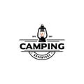Hand drawn camping logo with lantern Vintage. Retro style camping logo. Outdoor adventure badge design. Travel and hipster emblem Royalty Free Stock Photo