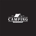 Vintage camping and outdoor adventure emblems, logos and badges. Camp tent in forest or mountains. Camping equipment Vector Royalty Free Stock Photo