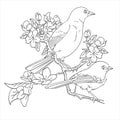 Print couple of birds and flower coloring page