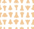 Seamless vector pattern of hand drawn illustrations of various shapes of noses