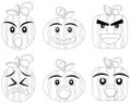 Illustration cartoon character coloring book of various expressions of watermelon fruit