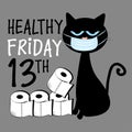 Healthy Firday 13th - cute black cat in face mask. Royalty Free Stock Photo