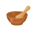 Wooden mortar with pestle isolated on white background. Vector illustration of kitchen utensils