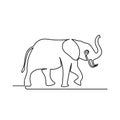 Drawing of one continuous line of elephant animal. Continuous line drawing of elephant animal.