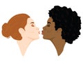 Female lesbian interracial couple kissing illustration