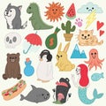Set of cute doodles, Set of cute doodles, colorful drawing art Royalty Free Stock Photo