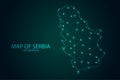 Map of Serbia - With glowing point and lines scales on the dark gradient background, 3D mesh polygonal network connections. Royalty Free Stock Photo