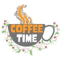 Coffee time with a cup and flowers pattern Royalty Free Stock Photo