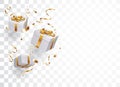 Gift box with gold confetti , isolated on transparent background Royalty Free Stock Photo