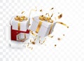 Gift box with gold confetti , isolated on transparent background Royalty Free Stock Photo