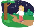 Children flat illustration cute girl with firefly
