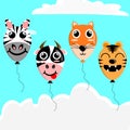 Illustration vector graphic cartoon character of patterned balloons of zebra, cow, fox, and tiger