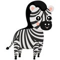 Cute little smiling cartoon zebra isolated on white background. African striped horse for children`s print and graphic design. Royalty Free Stock Photo