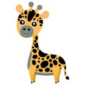 Cute cartoon baby giraffe with ruddy pink cheeks on a white background. Single African animal for printing on children`s clothing,