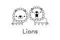 Outlined cute cartoon lions