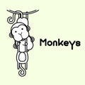 Outlined cute and adorable monkeys couple characters.
