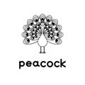 Outlined cute cartoon peacock Royalty Free Stock Photo