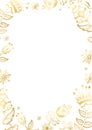 Floral frame and page decoration. Golden leaves cut out on the white background. Vector of a decorative vertical border
