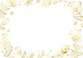 Floral frame and page decoration. Golden leaves cut out on the white background. Vector of a decorative horizontal border