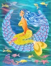 Beautiful mermaid is swinging on the moon wallpaper