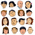 The set of girl and men cartoon faces Royalty Free Stock Photo