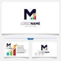 Initial Letter M Chart Bar Logo Design and Bussiness Card Vector Graphic